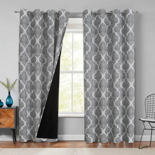 Vista 41 de Beauoop Cortinas 100% Opacas de 45 Pulgadas de Largo, 2 Paneles para Dormitorio, Sala de Estar, Gris Aqua Marroquí Geométrico, Oscurecimiento