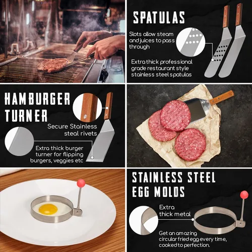 Vista 2 de Zen-T - Kit de herramientas de parrilla de 17 piezas - Accesorios de parrilla para Blackstone - Herramientas de barbacoa de acero inoxidable