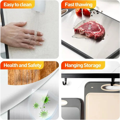 Vista 4 de APSARAS USA Tabla de cortar de doble cara, tabla de cortar de acero inoxidable de grado alimenticio para cocina, paja de trigo PP, tabla de cortar