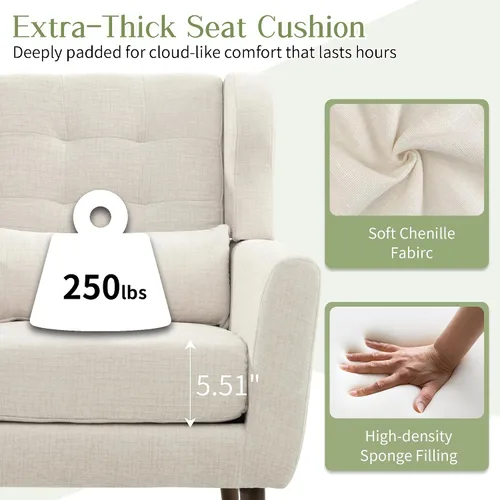 Vista 6 de cinkehome Sillas decorativas con brazos para sala de estar, sillón moderno tapizado en chenilla, cómoda silla de salón acolchada y suave