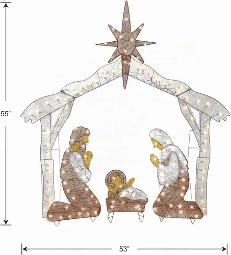Vista 5 de National Tree Company Decoración navideña artificial preiluminada - Incluye mini luces LED blancas preencordadas y estacas para el suelo - Natividad