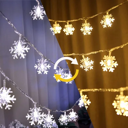 Vista 8 de WesGen - Guirnalda de luces de Navidad, tira de luces de copo de nieve, funciona con pilas, impermeable, 20 pies, 40 luces LED para Navidad, jardín
