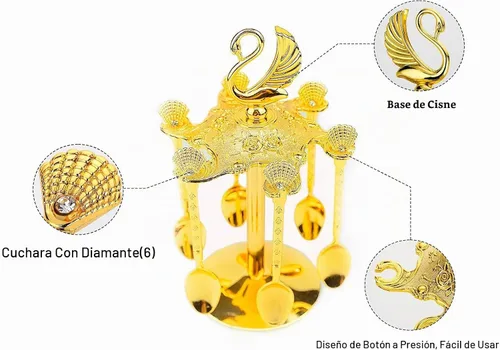 Vista 5 de Soporte decorativo de base de cisne con 6 cucharas, cucharas de té de lujo, postre de café, cucharaditas, cuchara de mermelada para frutas, agitar