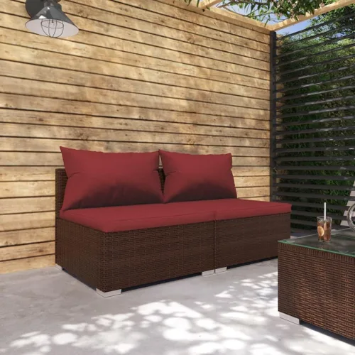 Vista 28 de Brown Wicker Patio 3-Seater Sofa with Cushions, PE Rattan Outdoor Seating Set with Steel Frame Brown and Cinnamon Red