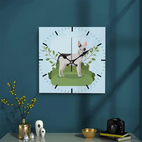 Vista 3 de Bull Terrier Dog Green Plants Clock Wall Wall Clocks Clock for Decorative Kitchen Clocks Reloj De Pared para Sala Battery Operated Garage for