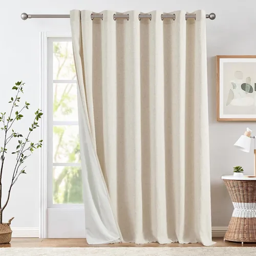 Vista 22 de Jinchan Cortinas de lino azul semitransparentes de 96 pulgadas de largo, 2 paneles para sala de estar con ojales, cortinas oscuras de lino