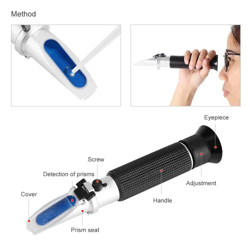Vista 4 de Refractómetro de alcohol para porcentaje de volumen de alcohol espirituoso, probador de alcohol de mano con compensación automática de temperatura