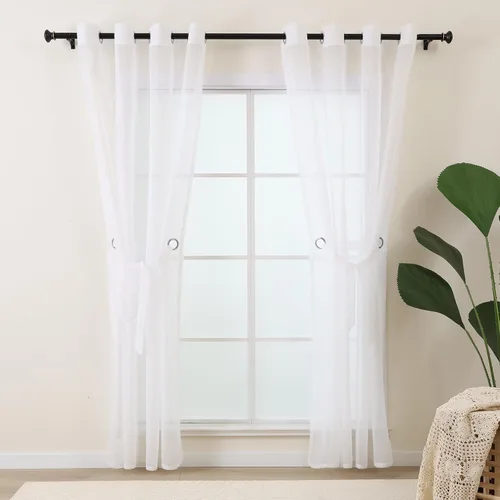 Vista 22 de L.Z.E - Cortinas transparentes blancas y negras de 63 pulgadas de largo, 2 paneles para sala de estar, cortinas elegantes y modernas transparentes