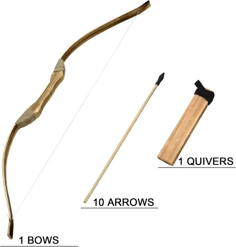 Vista 3 de Kids Bow and Arrow Set, 32 Inch Archery Set Handmade Wooden Toy Bow and Arrow for Kids 4-6 8-12, Cosplay Game Costume Prop Play, 1 Bows 1 Quivers