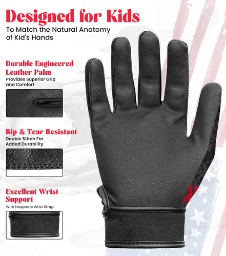 Vista 2 de Guantes de bateo para jóvenes de Exxact Sports con mangas para brazos para niños y niñas, guantes de béisbol para niños para bateo de sóftbol, T-Ball