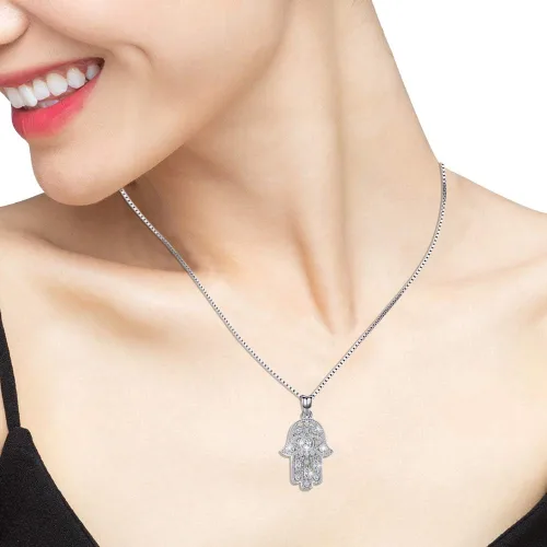 Vista 104 de Aniu Joyería de plata de ley 925 Hamsa de Fátima para mujer con circonita cúbica, viene con caja de regalo negra