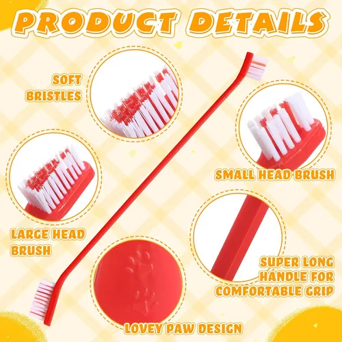 Vista 3 de Nuenen 150 cepillos de dientes para perros, cepillos dentales de doble cabeza, kit de cepillado de dientes de cachorro, cepillo de dientes de mango
