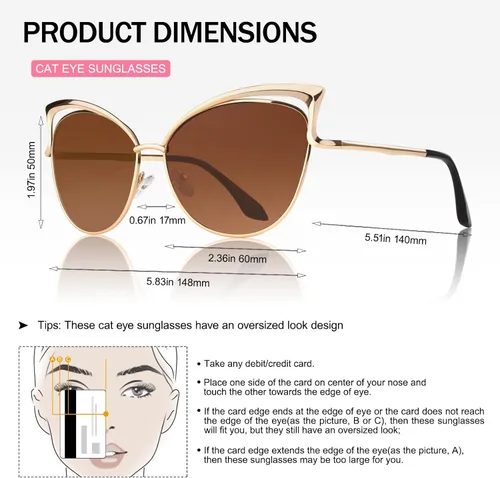 Vista 5 de GQUEEN Trendy Oversized Sunglasses for Women Polarized Cat Eye Cute UV400 Protection