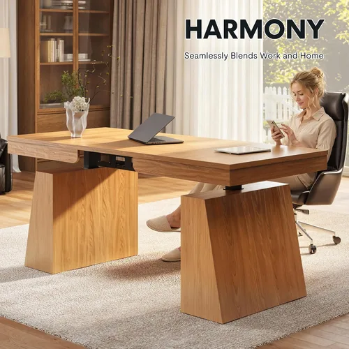 Vista 3 de FLEXISPOT 63"x30" Executive Standing Desk with Drawer, Brown Marrón