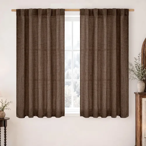 Vista 125 de BGment Cortinas cortas de lino marfil de 36 pulgadas de largo para ventanas de cocina, pequeñas cortinas texturizadas rústicas para café sobre