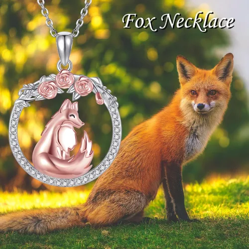 Vista 6 de EXRANQO FoxLionOtterMonkey Necklace 925 Sterling Silver Animal Pendant Necklace Jewelry Birthday Gifts for Women Girls Mother Daughter