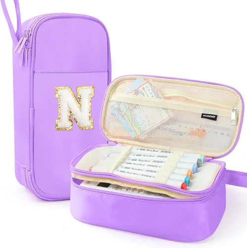 Vista 63 de Estuche Grande para Lápices, Bolsa de Lápices de Gran Capacidad, Bolsa de Lápices Personalizada con Inicial con Cremallera Suave, Múltiples