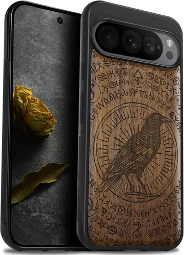 Vista 15 de Carveit Funda de madera para Pixel 9 Pro [madera natural y TPU suave negro] a prueba de golpes, funda de madera única compatible con Google Pixel 9
