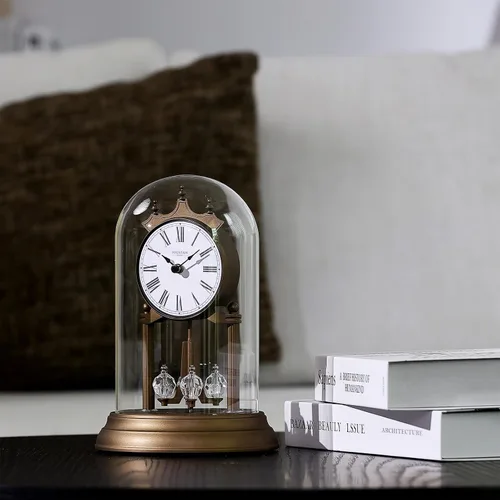 Vista 2 de Genevieve - Reloj de repisa de 9 pulgadas con péndulo giratorio, moderno reloj de aniversario, péndulo giratorio, regalos de boda, reloj