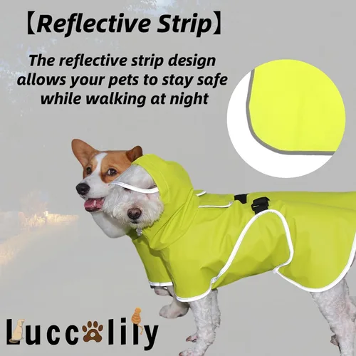 Vista 5 de Chaqueta de lluvia para perros con capucha para mascotas pequeñas, impermeable con tira reflectante, correa ajustable para la protección