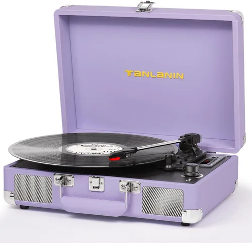 Vista 16 de TANALNIN - Tocadiscos de vinilo, tocadiscos portátil de maleta con Bluetooth de 3 velocidades con altavoces integrados, grabación USB, salida RCA