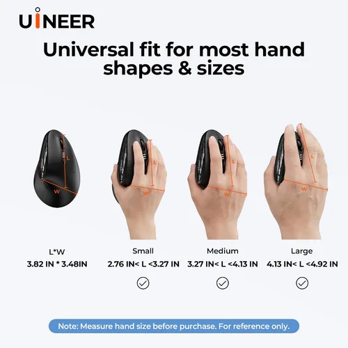 Vista 8 de Uineer Ratón ergonómico inalámbrico, mouse vertical recargable con Bluetooth, 7 LED de color, 4 DPI ajustables, receptor USB-A, alivio de tensión