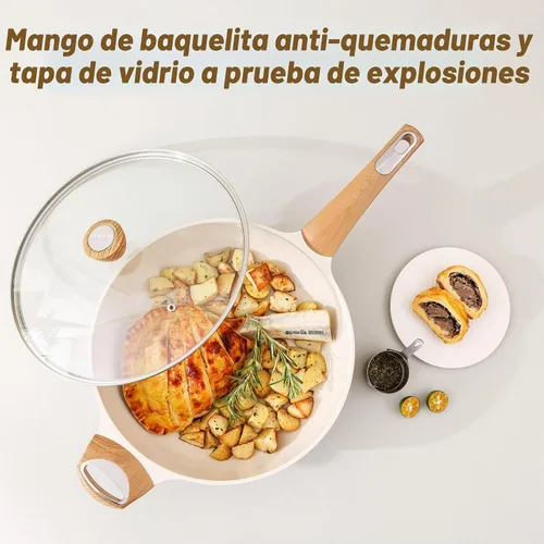 Vista 7 de SENSARTE Sartén antiadherente de cerámica con tapa, sartén profunda de 10.5 pulgadas, sartén saltear de 3.8 cuartos, sartén de inducción, sartén