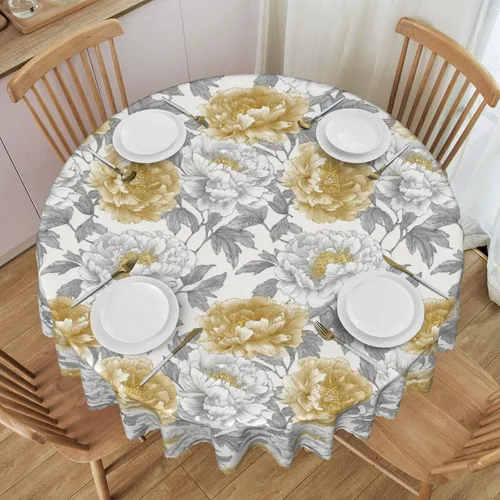 Vista 20 de Mantel redondo de 60 x 60 pulgadas con diseño de campanas de Navidad, de poliéster, resistente a las manchas y a las arrugas, mantel para cocina