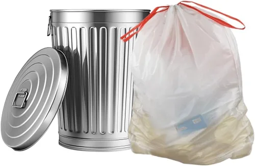 Vista 5 de Bolsas de basura con cordón de 30 galones, color blanco, 65