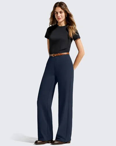 Vista 6 de G4Free EverGoing - Pantalones de vestir de pierna ancha para mujer con Azul marino oscuro