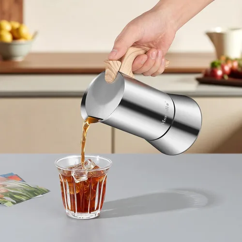 Vista 7 de Mongdio Olla Moka de acero inoxidable, cafetera espresso para estufa, cafetera percoladora, cafetera italiana espresso greca para camping, viajes