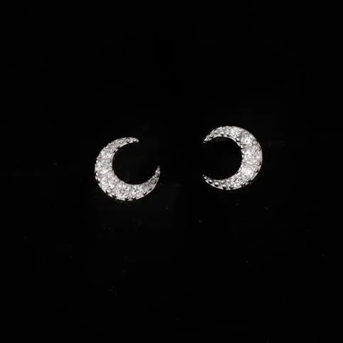 Vista 3 de Lindos aretes de tuerca de luna pequeña para mujer, aretes de boda de plata de ley 925 auténtica, aretes de oro para mujer