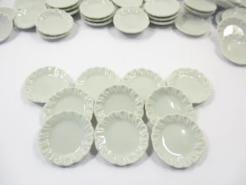 Vista 3 de 20 platos redondos blancos 1:12 cerámica 0.984 in casa de muñecas miniatura