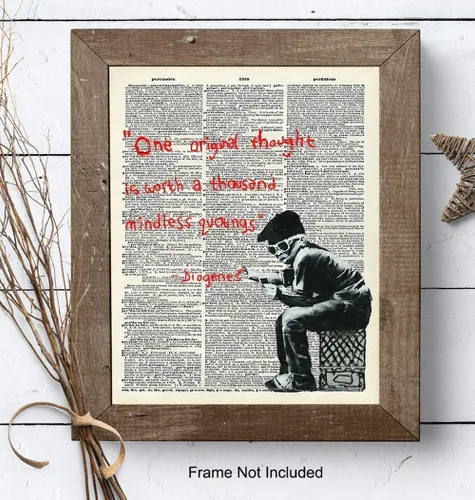 Vista 7 de Banksy - Póster de arte motivacional de diccionario inspirador, arte de pared de graffiti reciclado, decoración elegante para el hogar, dormitorio