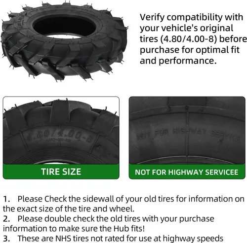 Vista 9 de AR-PRO Paquete de 2 neumáticos sin cámara 4.80/4.00-8 – Neumáticos de repuesto 4PR de 16 pulgadas para tractor cortacésped, tractor de jardín