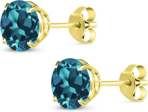 Vista 3 de Gem Stone King Aretes redondos de oro amarillo de 14 quilates con piedra natal de 0.276 in para mujer