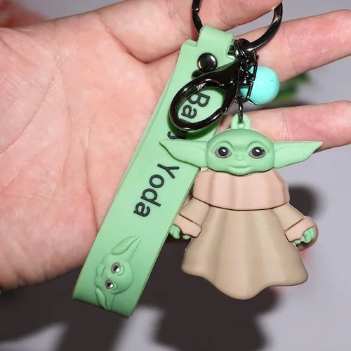 Vista 5 de FosuHc Baby Yoda Keychain Kids 3D PVC Rubber Keychain Handmade Model Decorative Doll Bag Pendant Accessories Nice Gift (Style D), One