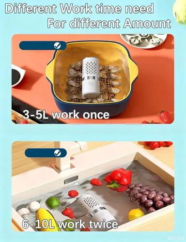 Vista 6 de Máquina limpiadora de verduras y frutas, dispositivo de limpieza de frutas purificado a prueba de agua con tecnología de purificación de iones OH