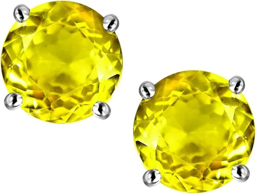Vista 10 de Star K Sterling Silver Round 7mm Simulated Yellow Sapphire Earrings Studs Ópalo creado