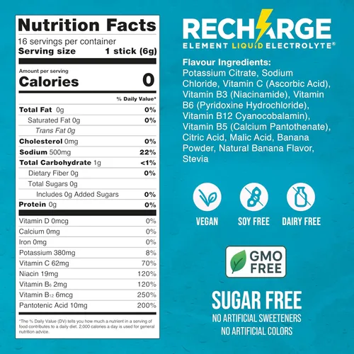 Vista 5 de Recharge Element Liquid Electrolyte® Hydration Boost Formula-Vanilla Chai Paquetes de Polvo de Electrolitos Mezcla de bebida sin azúcar, apta