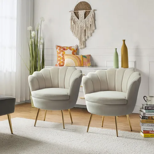 Vista 11 de HULALA HOME Silla decorativa moderna de terciopelo con respaldo en forma de concha, bonito sillón para sala de estar, dormitorio con patas doradas