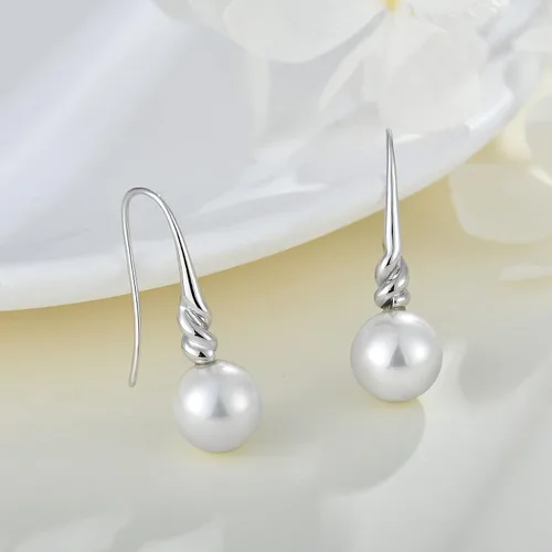 Vista 5 de Pendientes de perlas de plata de ley 925 para mujer, pendientes colgantes con joyas