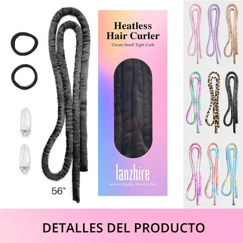 Vista 7 de Lanzhire Cintillo rizador sin calor para cabello largo y corto - Rizadores sin calor delgados para dormir (negro)