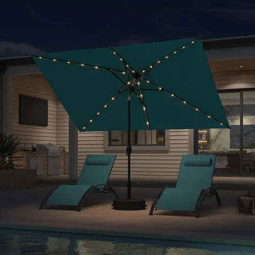 Vista 16 de PURPLE LEAF Sombrilla LED para patio y piscina, 5 x 8 pies, con base para Beige