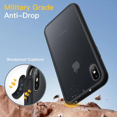 Vista 3 de JETech Funda mate para iPhone Xs y iPhone X, color negro Protección de grado militar, parte trasera mate esmerilada, acabado antihuellas, diseño a
