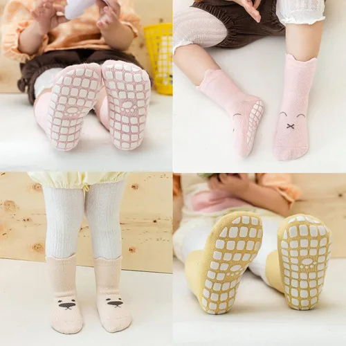 Vista 7 de vkxqtep Calcetines antideslizantes para niños pequeños, bonitos calcetines para bebés con empuñaduras para bebés, niños y niñas, 4 pares