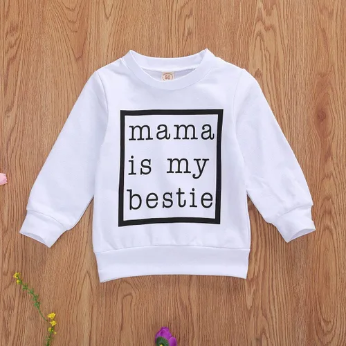 Vista 2 de Suéter de manga larga con estampado Mama is My Bestie para niñas pequeñas, ropa de otoño e invierno