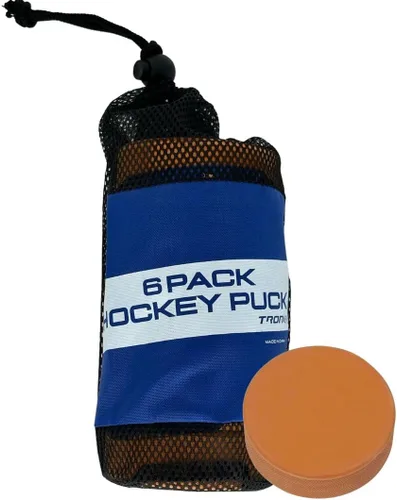 Vista 5 de TronX Discos de hockey sobre hielo con peso Paquetes de 6 y 12 Pucks oficiales de hockey sobre hielo de entrenamiento con peso naranja, 10 onzas