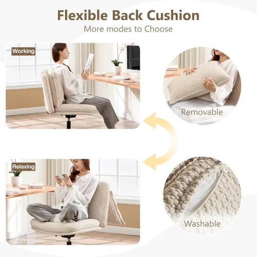 Vista 3 de Fizzin Silla cruzada sin brazos, con ruedas cruzadas, asiento de espuma viscoelástica con cojín de respaldo abatible, silla giratoria de respaldo