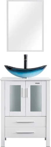 Vista 50 de eclife Armario de tocador de baño moderno de 18 pulgadas con lavabo Redondel negro